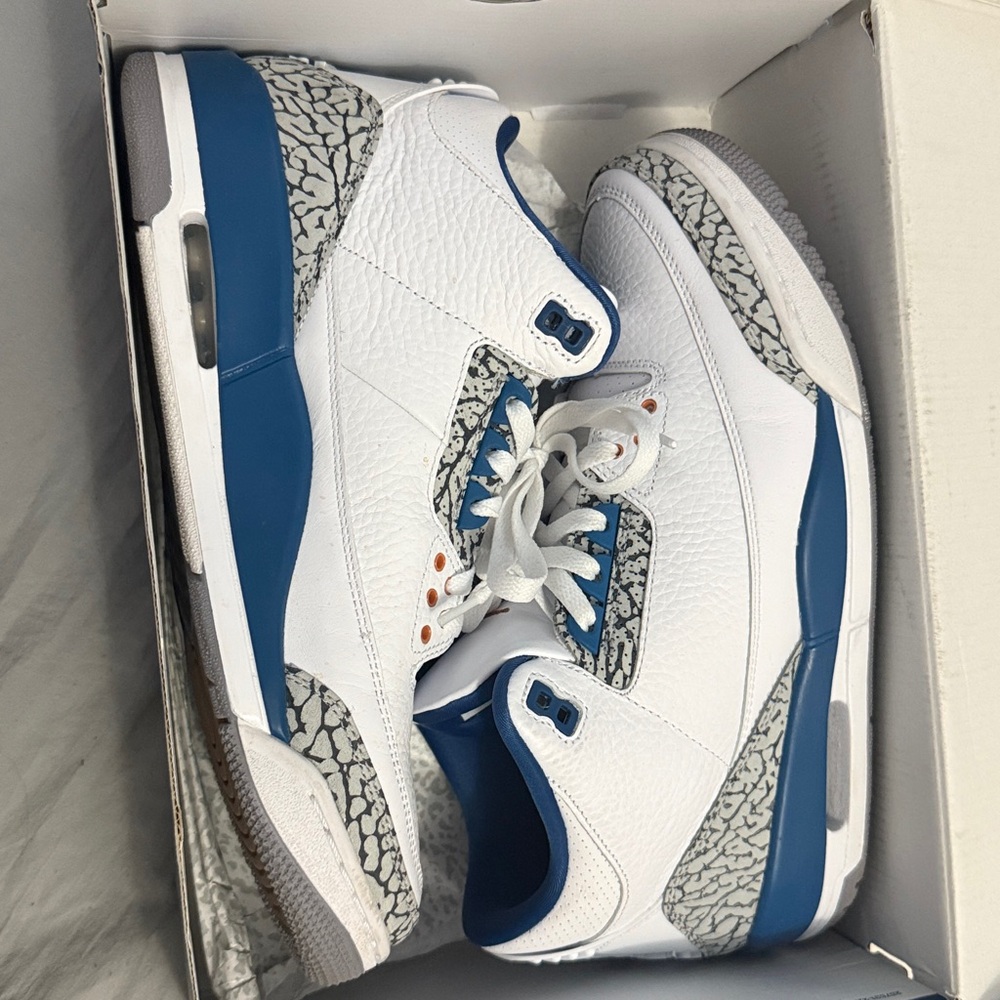 JORDAN 3 RETRO White and Blue Sneakers with Elephant Print